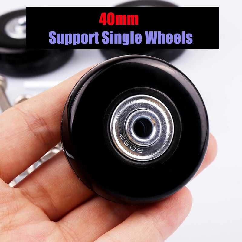 TOPGO 40mm x 18mm Luggage Suitcase Replacement Wheels, Rubber Swivel Caster Bearings Repair Kit - Set of 4 with 608ZZ Inline Skate Replacement Wheels & 3 Axles - Image 3
